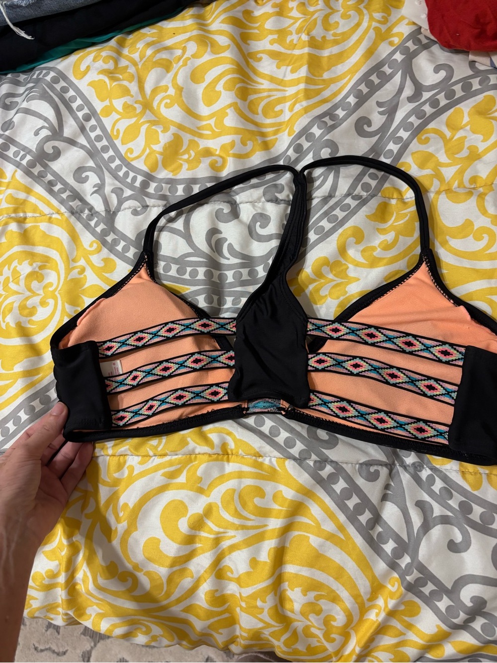 Target Peach and Black Strappy Bikini Top with Multicolor Trim